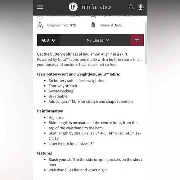 *SOLD* NWT Lululemon Align High-Rise Skirt Glaze Pink - Picture 10 of 10